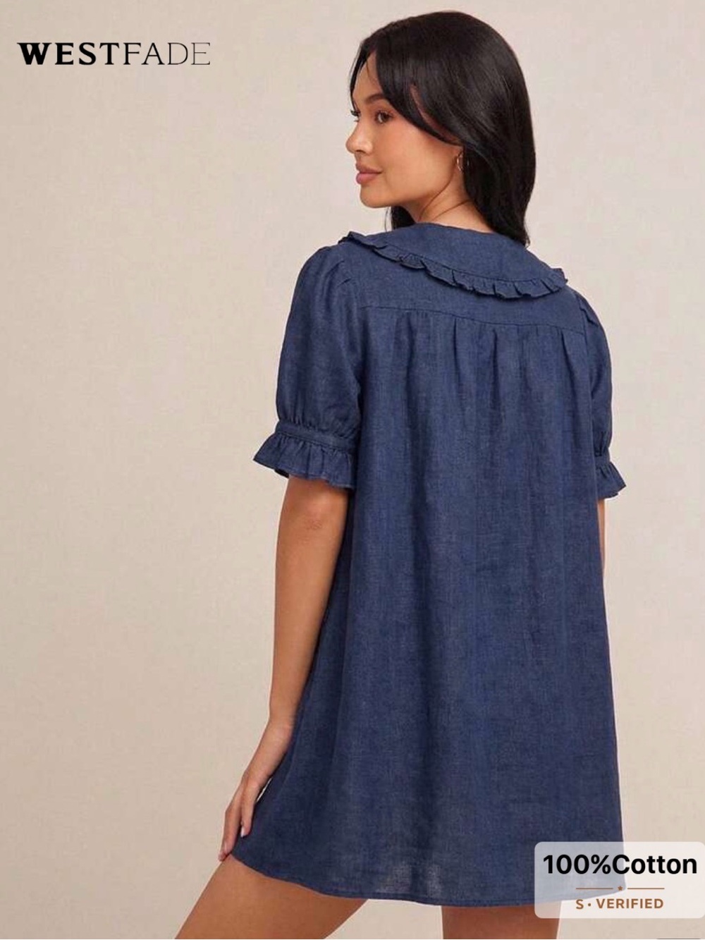 Westfade Red Ruffled Peter Pan Collar Dress Babydoll Puff Sleeves Small - Picture 7 of 7